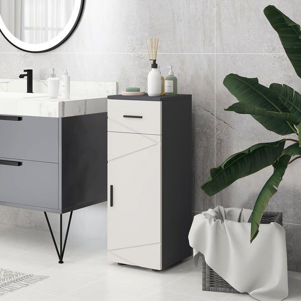kleankin Badezimmerschrank Beistellschrank Badschrank mit Schublade, Verstellbar Ablagen, Aufbewahrungsschrank für Badezimmer, Wohnzimmer 30 x 30 x 82 cm Grau