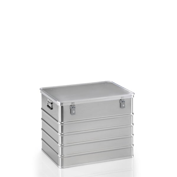 Industrietreppe aus Aluminium mit Handlauf und oberer Plattform inklusive Sicherheitsgeländer.