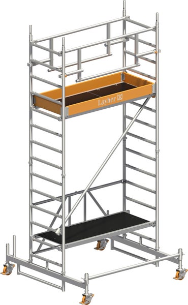 Layher Fahrgerüst mit zwei Arbeitsbühnen und Rollen