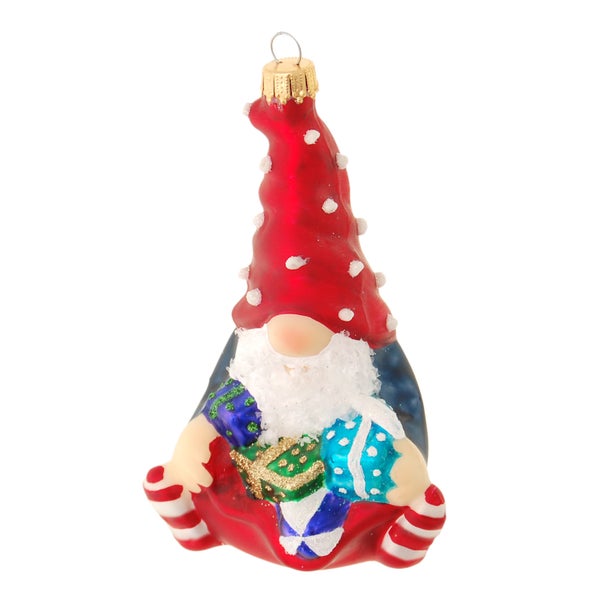 Multicolor 11cm Wichtel mit Pilzhut, Glasornament, mundgeblasen, handdekorier, 1 Stck.