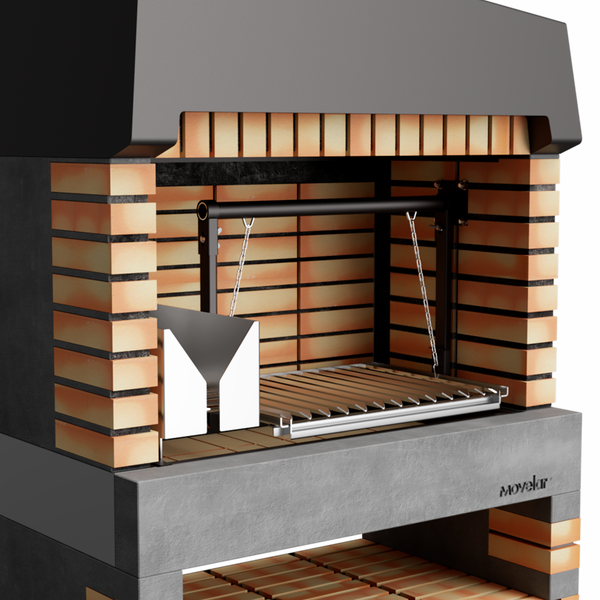 Gartengrill aus Ziegeln mit höhenverstellbarem Grillrost und Movelar Logo
