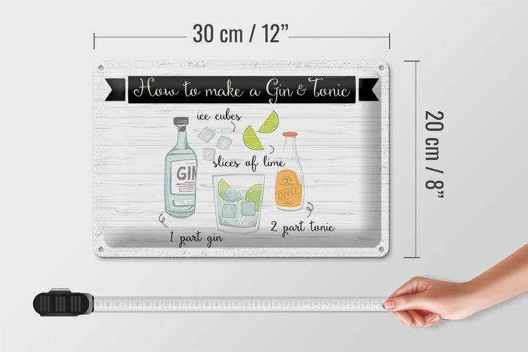 Blechschild Spruch How to make a Gin & Tonic 30x20cm