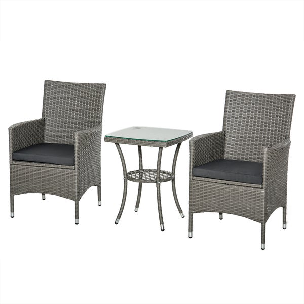 Outsunny 3-tlg. Gartenmöbel-Set, B60 x T58,5 x H89,5 cm, Metall, PE-Rattan, Polyester, Schaumstoff, grau