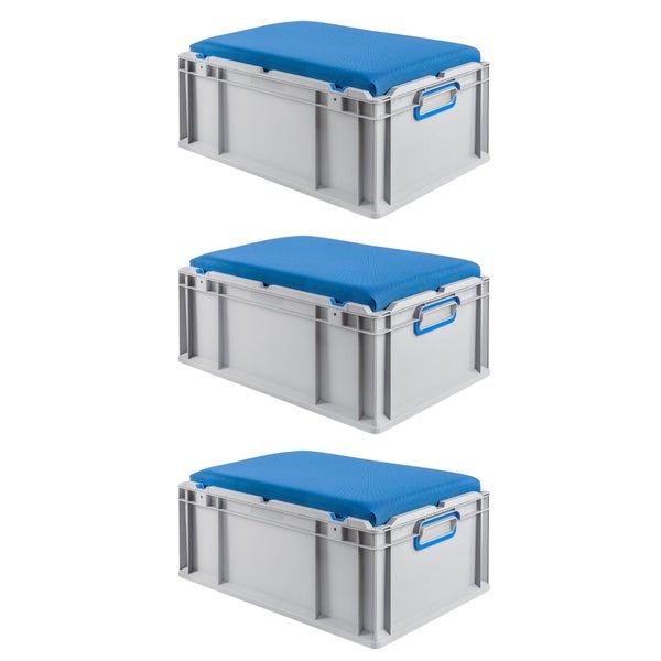 PROREGAL Eurobox NextGen Seat Box Blau HxBxT 26,5 x 40 x 60 cm 44 Liter Griffe Geschlossen Eurobehälter Sitzbox Transportbox