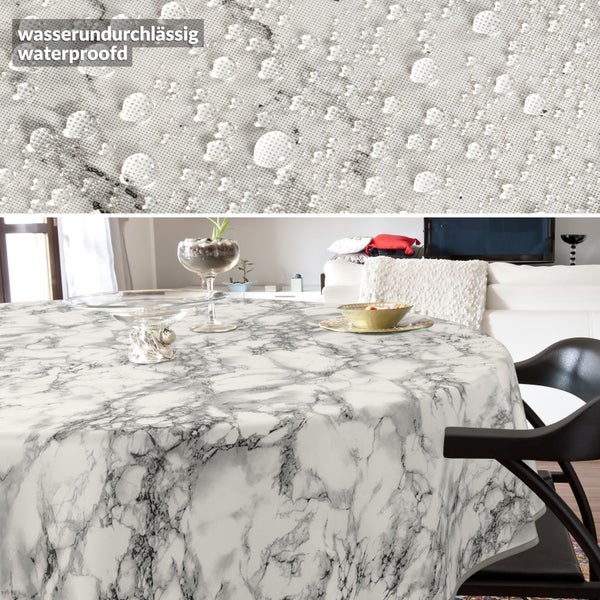 Runde Tischdecke mit Marmoroptik und wasserundurchlässiger Beschichtung