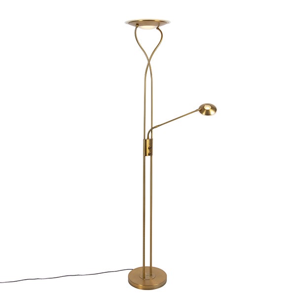 QAZQA - Moderne Stehlampe Bronze inkl. LED mit Lesearm - Mallorca Dimmer I Dimmbar I Wohnzimmer I Schlafzimmer I Deckenfluter - Stahl Länglich - I (nicht austauschbare) LED