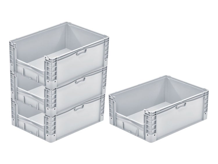 PROREGAL SparSet 4x Euro-Norm Großbehälter Insight HxBxT 32 x 60 x 80 cm 133 Liter Grau Eurobehälter Transportbox