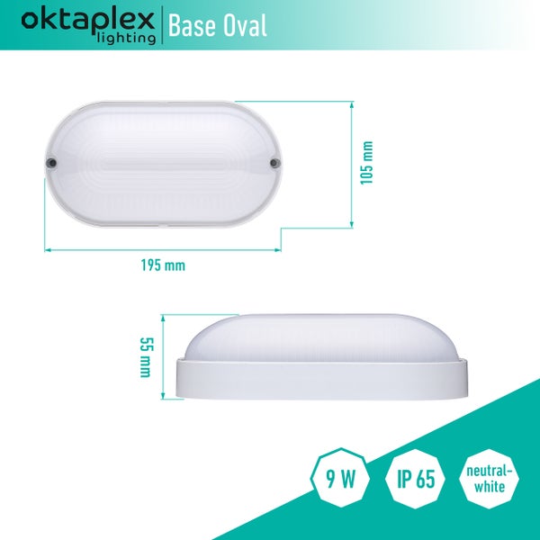 Kellerlampe LED 9W 800Lm IP65 Neutralweiß 4000K Ovallampe Deckenlampe für Keller Garage Abstellraum Weiß