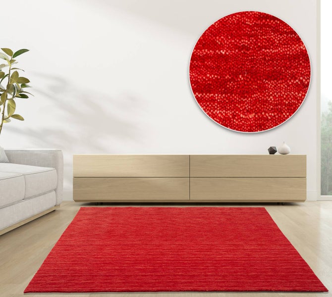 Wollteppich Luxus Designerteppich moderner uni Teppich aus reiner Schurwolle Rot 195x250 cm