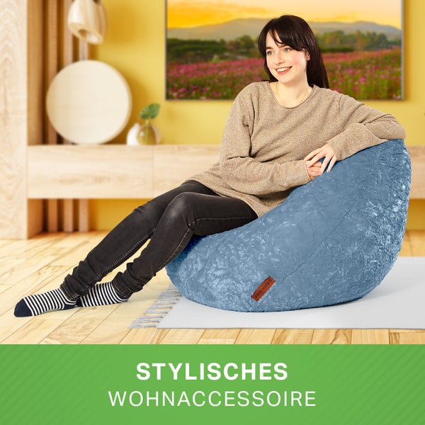 Green Bean Plüsch Sitzsack 45x45x60cm - Indoor Sitzkissen mit 120L EPS Perlen Füllung Kuschelig Waschbar - Bean Bag Bodenkissen Lounge Chair Sitzhocker - Grau