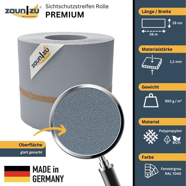 Zaun zu Sichtschutzstreifen Rolle Premium aus Polypropylen, 26 Meter lang