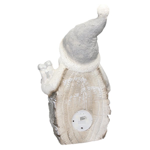 ECD Germany Weihnachtsmann Deko Figur mit LED Beleuchtung 52cm Warmweiß Weiß mit grauem Hut und Schal, Holzoptik, Batteriebetrieben, für Innen, LED-Weihnachtsdeko Weihnachtsfigur Weihnachten Tischdeko