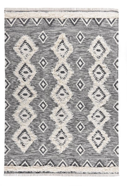 Handgewebter Edler Kelim aus Wolle Schwarz Weiß 70x140 cm