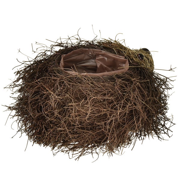 Dekorativer Pflanztopf in Form eines Igels aus Zweigen.