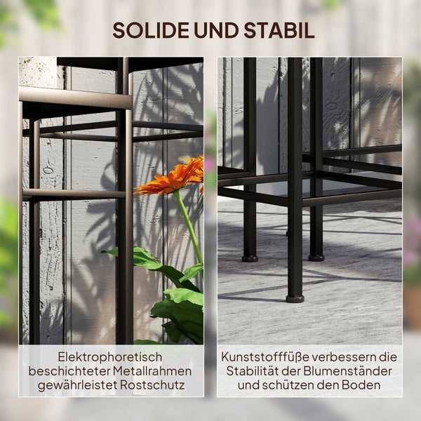Outsunny 3er-Set Pflanzenständer, 71 cm hoch Blumenständer für Innen, Pflanzenregal aus Metall, 3 verschieden große Blumenregal, Blumenhocker, Blumentopfständer für Wohnzimmer Garten Balkon Blau+Weiß