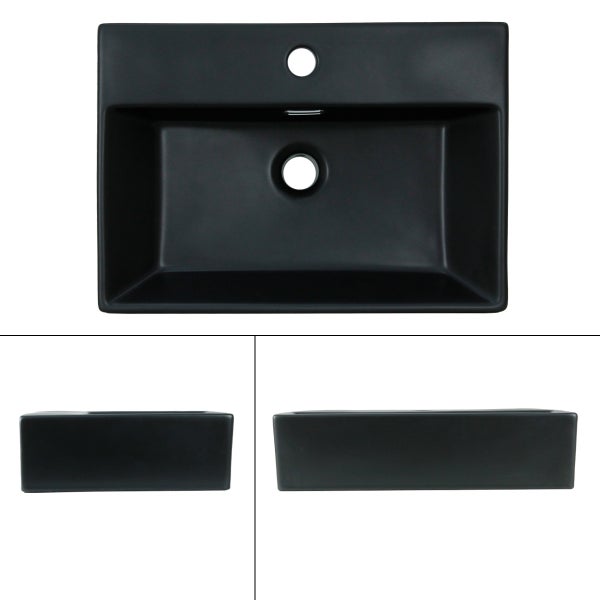 ML-Design Waschbecken zur Wandmontage oder als Aufsatzwaschbecken mit Hahnloch, 51 x 36 x 13 cm, aus Keramik, Schwarz matt, Hängewaschbecken Waschtisch Aufsatzbecken Handwaschbecken Waschschale Becken