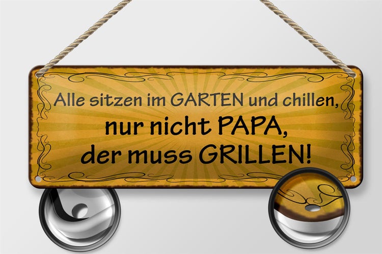 Blechschild Spruch 27x10cm alle chillen Papa muss grillen Dekoration