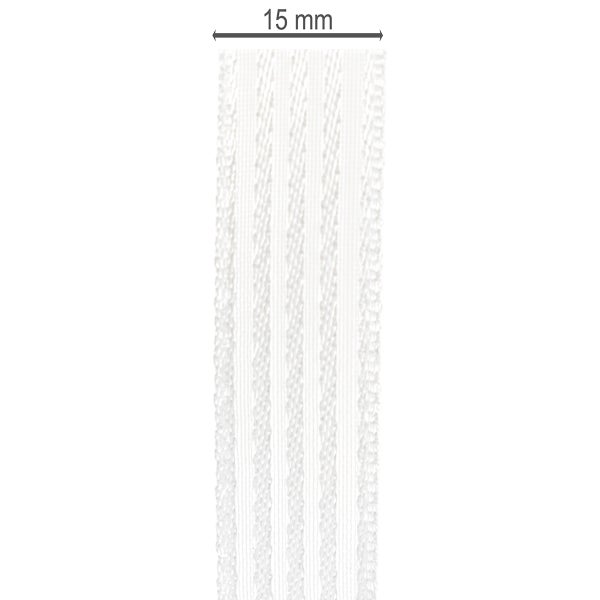 Weißes Gardinenband aus Textil mit einer Breite von 15 Millimetern.