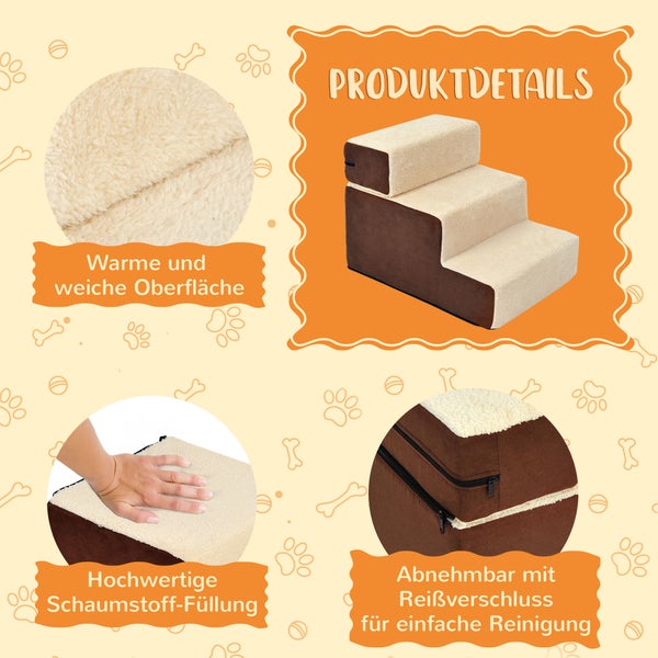 PawHut Hundetreppe, L54 x B40 x H39 cm, Plüsch, Schaumstoff, Beige