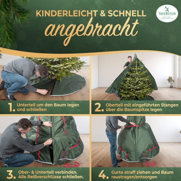 TreeButler Pro – Weihnachtsbaum Sack für nadelfreien Transport & Entsorgung, Bäume bis 2,2m, robustes Oxford-Material, Weihnachtsbaum Hülle, Baum-Aufbewahrung, wiederverwendbar, nachhaltig