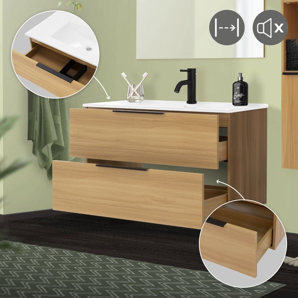 ML-Design Badmöbel-Set 2-teilig, Braun, Unterschrank 89x45x52 cm, Waschbecken Waschtisch 91 cm Keramik, MDF, Badezimmermöbel, Waschbeckenunterschrank, Badset, Badezimmer Möbel Set, viel Stauraum