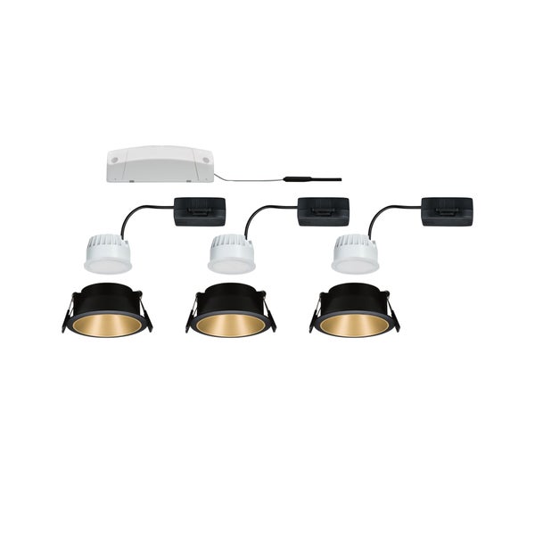 Smart Home Zigbee Set Smart Home Zigbee 3.0 Einbauleuchte Cole Coin + Zigbee Cephei IP44 rund 88mm Coin 3x6W 3x470lm 230V dimmbar 2700K Schwarz/Gold matt