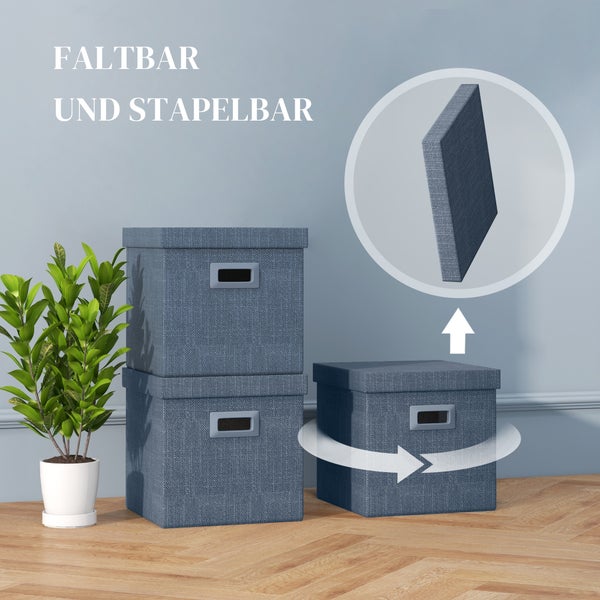 HOMCOM Aufbewahrungsbox 2er-Set Stapelbare Aufbewahrungswürfel, Faltbare Aufbewahrungskiste für Wohnzimmer, Schlafzimmer, 30 x 30 x 29 cm, Blau