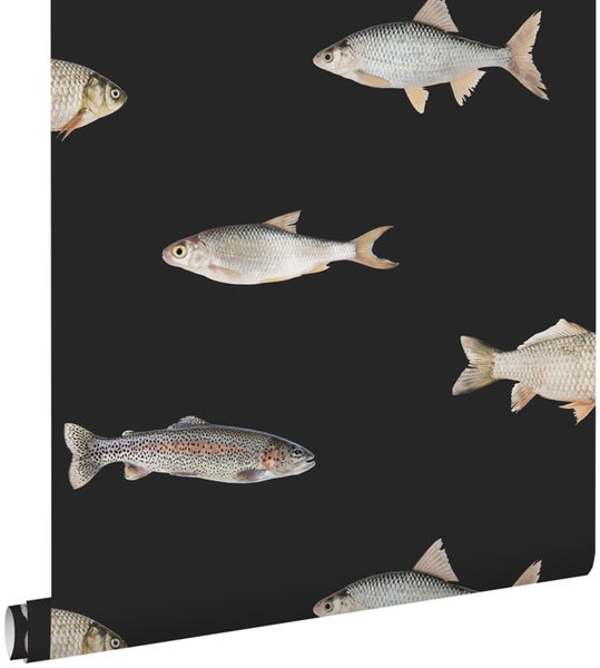 ESTAhome Tapete Fische Schwarz und Grau - 50 x 900 cm - 139363