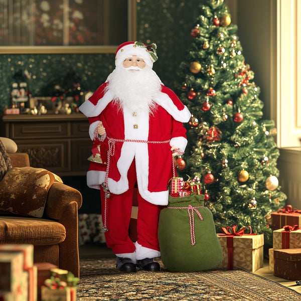 HOMCOM Weihnachtsmann 1,4 m stehende Weihnachtsmann mit Geschenk- und Weihnachtsglocken, Klassische Weihnachtsbaumdekoration mit Soundfunktion, Indoor, Rot