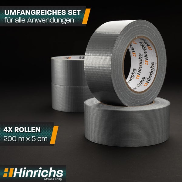 Hinrichs Panzertape Silber - 4 Rollen,  für Innen und außen - 50m x 50mm - Gratis Cuttermesser
