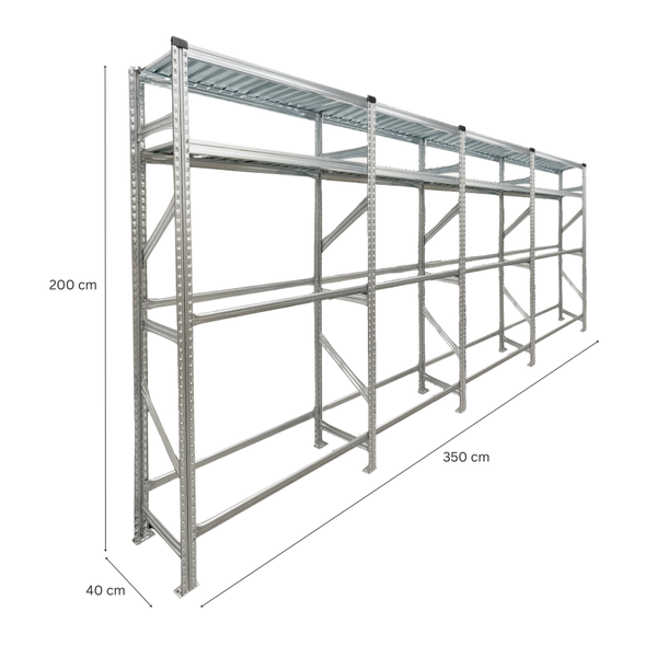 PROREGAL Reifenregal Proximo 200x360x40cm bis zu 32 Reifen auf 2 Ebenen + 2 Ablagen Verzinkt