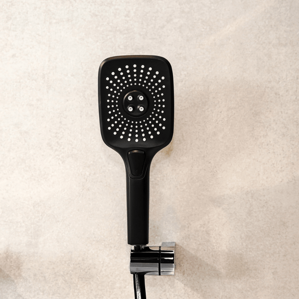 EcoRain 50% Wassersparender Duschkopf Melvin 12 CM mit Wasserfilter - 3 Strahlarten - Hoher Wasserdruck - Universeller Anschluss - Anti-Kalk Duschkopf - Schwarz