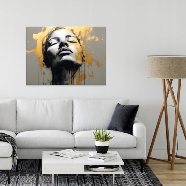 Leinwandbild Frau Abstrakt gold Bilder Modern Wohnzimmer 60X40 cm
