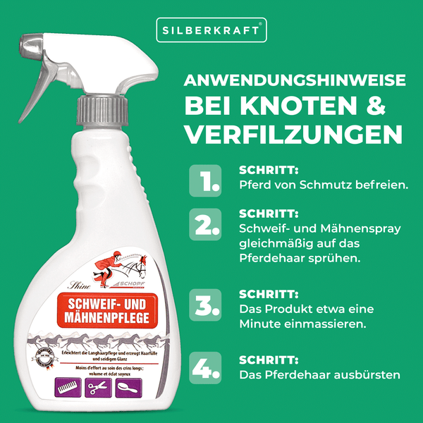Schweif- & Mähnenspray für Pferde – Entwirrungsspray für geschmeidiges Langhaar – Glanzspray gegen Knoten & Filz – Pflegt & schützt Mähne & Schweif