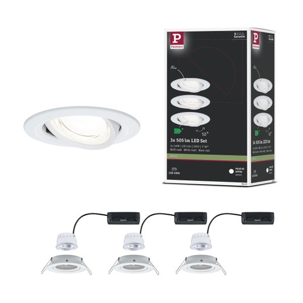LED Einbauleuchte Nova Coin 3er-Set rund 84mm 50° 3x2,8W 3x505lm 230V 4000K Weiß matt