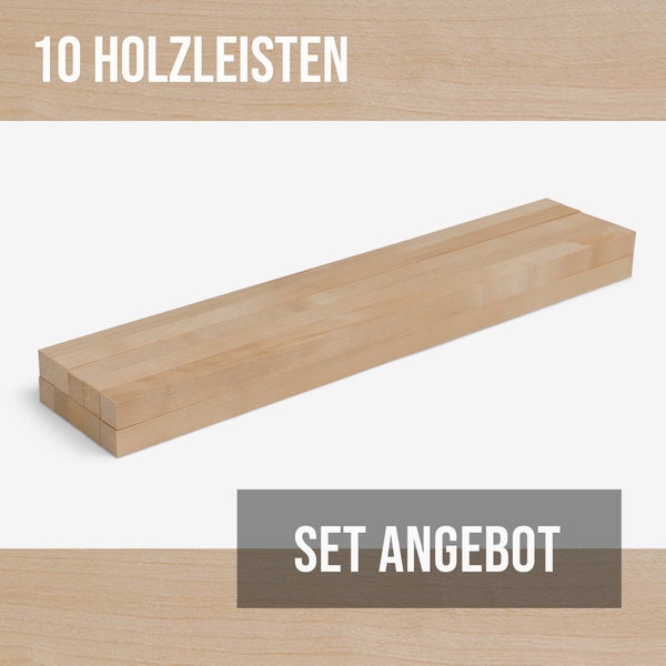 Zehn Holzleisten aus Massivholz im Set Angebot.