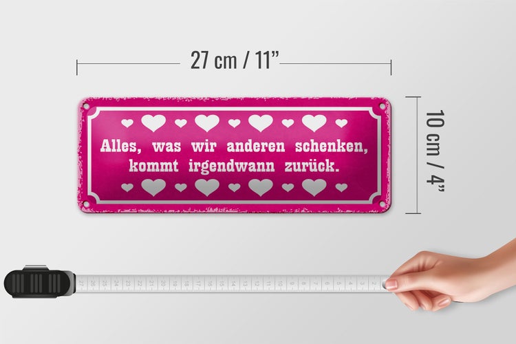 Blechschild Spruch 27x10cm alles kommt irgendwann zurück Dekoration