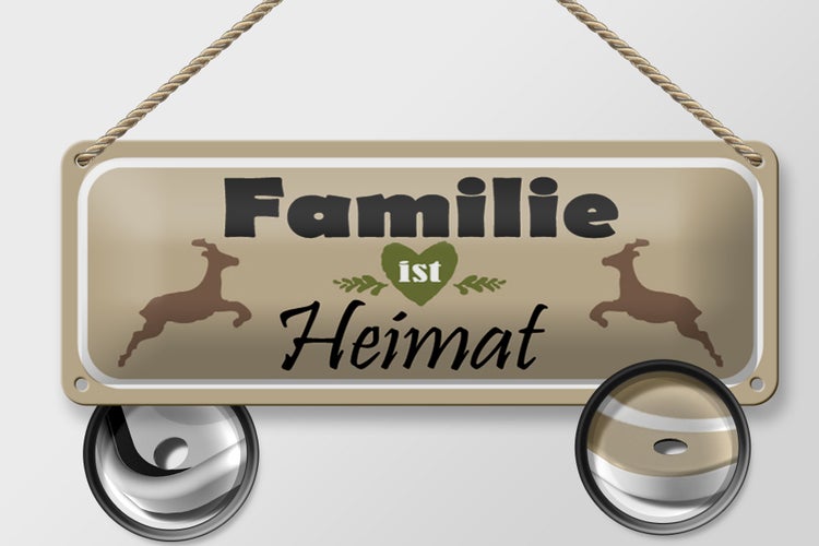 Blechschild Spruch 27x10cm Familie ist Heimat Rehe