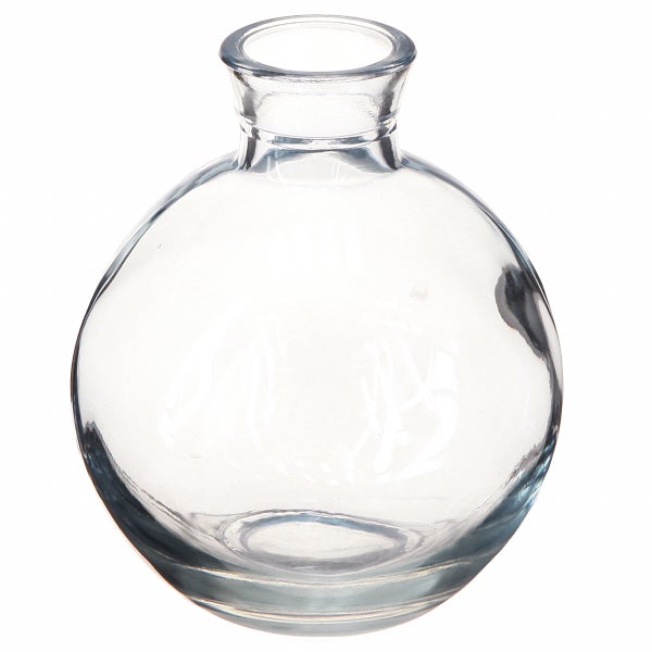Runde Vase aus klarem Glas mit kurzem, schmalem Hals.
