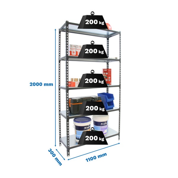 Schwerlastregal BIG METAL SHARK | HxBxT 200x110x30cm | Fachlast 200kg | Anthrazit-Verzinkt