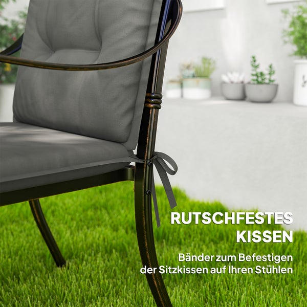 Outsunny 4er Set Sitzkissen 108 x 50 x 5 cm Stuhlkissen mit Bändern, Outdoor Indoor Sitzauflage, Sitzpolster, Bankpolster für Gartenmöbel, Sitzsthul, Essstuhl, Hellgrau