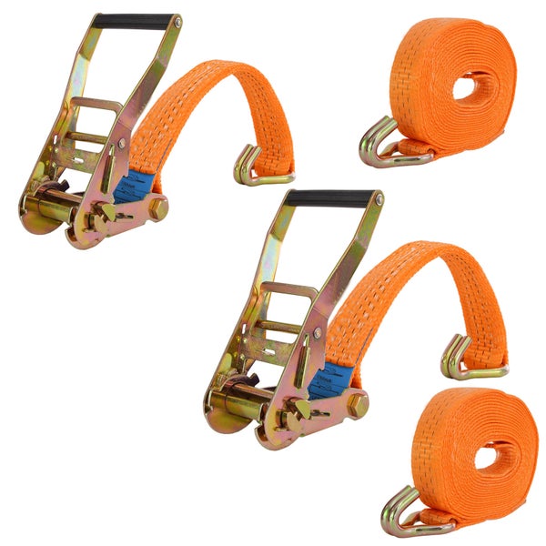 Set aus zwei Spanngurten mit Ratsche und Spitzhaken zur Ladungssicherung