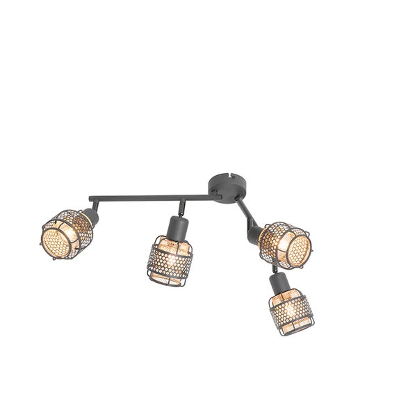 Deckenleuchte mit vier Strahlern und Gitterschirmen