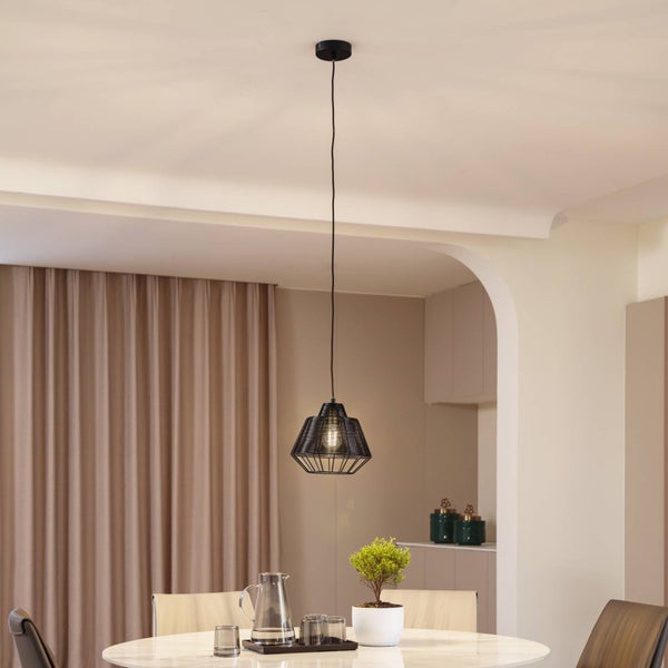 Lucande Pendelleuchte Tinko (Retro, Vintage Antik) in Schwarz aus Aluminium (1 flammig E27) - Deckenlampe Esstischlampe Hängelampe Hängeleuchte Wohnzimmerleuchte