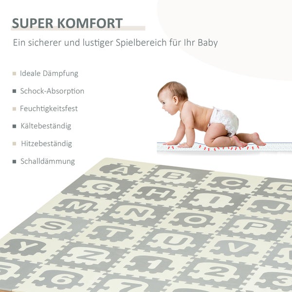 HOMCOM Kinder Puzzlematte, Spielmatte mit rutschfest, 182,5cm x 182,5cm x 1cm, EVA, Hellgrau