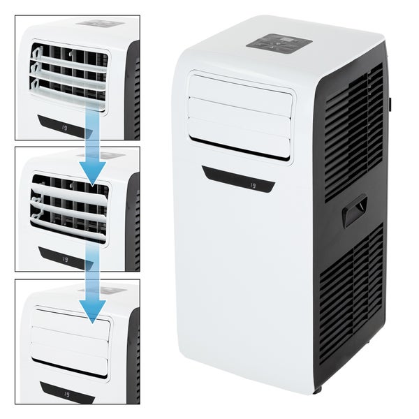 ECD Germany Mobile Klimaanlage 4in1, Luftkühler 9000 BTU 2,6kW, leise, 3 Stufen, Timer, für Räume bis 37m², Klimagerät mit Abluftschlauch, Ventilator mit Fernbedienung/LED-Display, Kühler/Entfeuchter