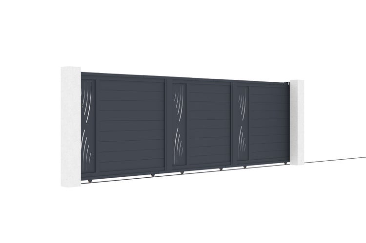 Schiebetor 5 m VELETA H.160 cm Aluminium + 2 EIFEL-Pfosten 20 x 20 cm H. 190 cm