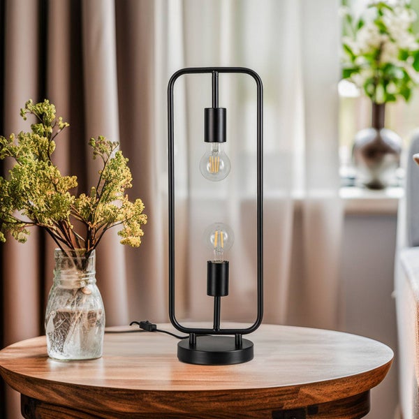 Lucande Tischlampe Tornike (Design, Modern) in Schwarz aus Metall (2 flammig E27) - Designer Tischleuchte Schreibtischlampe Nachttischlampe Wohnzimmerleuchte