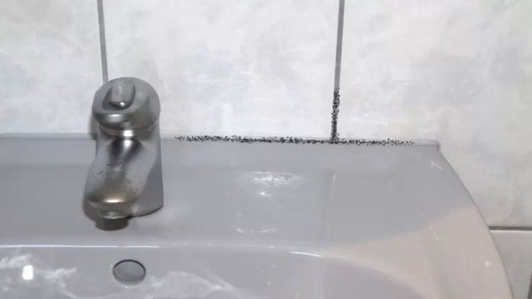 Waschbecken mit Schimmelbefall an Fugen
