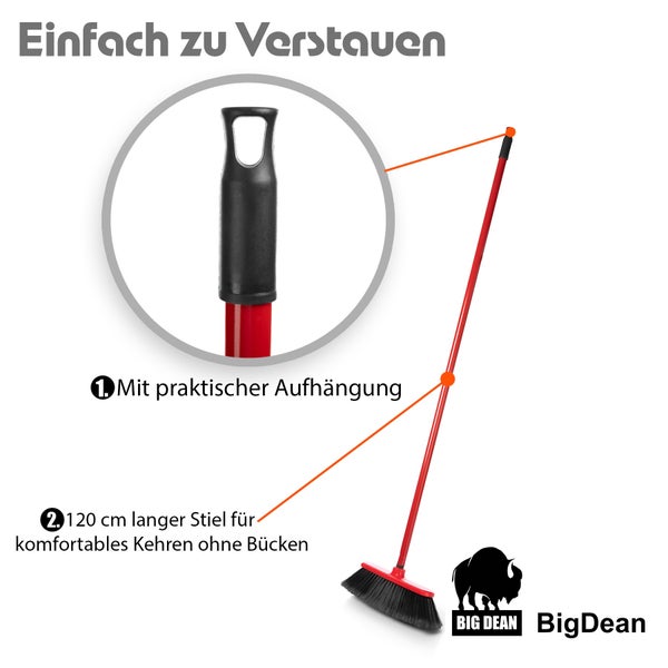 BigDean broom with hanging device and 120 cm long handle
